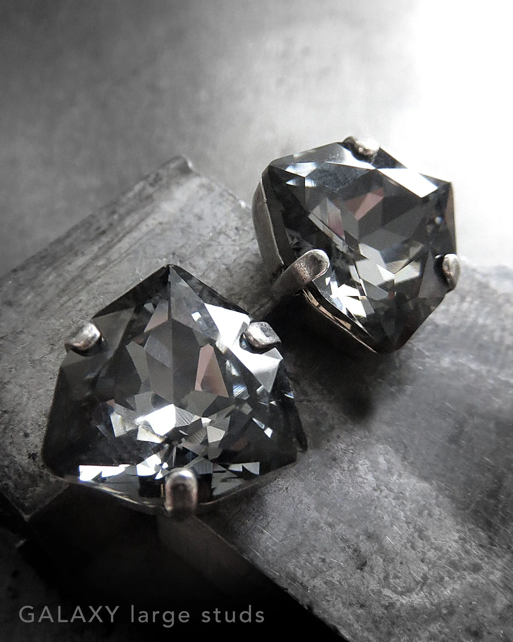 DARK ENERGY - Black Trilliant Crystal Stud Earrings, 2 Sizes