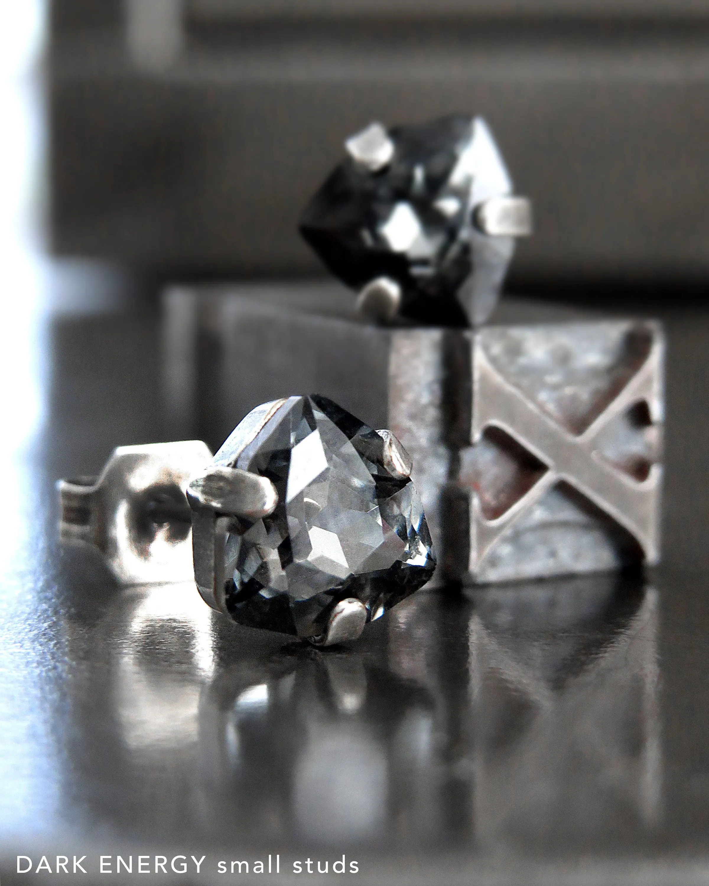 DARK ENERGY - Black Trilliant Crystal Stud Earrings, 2 Sizes