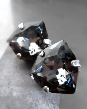 DARK ENERGY - Black Trilliant Crystal Stud Earrings, 2 Sizes