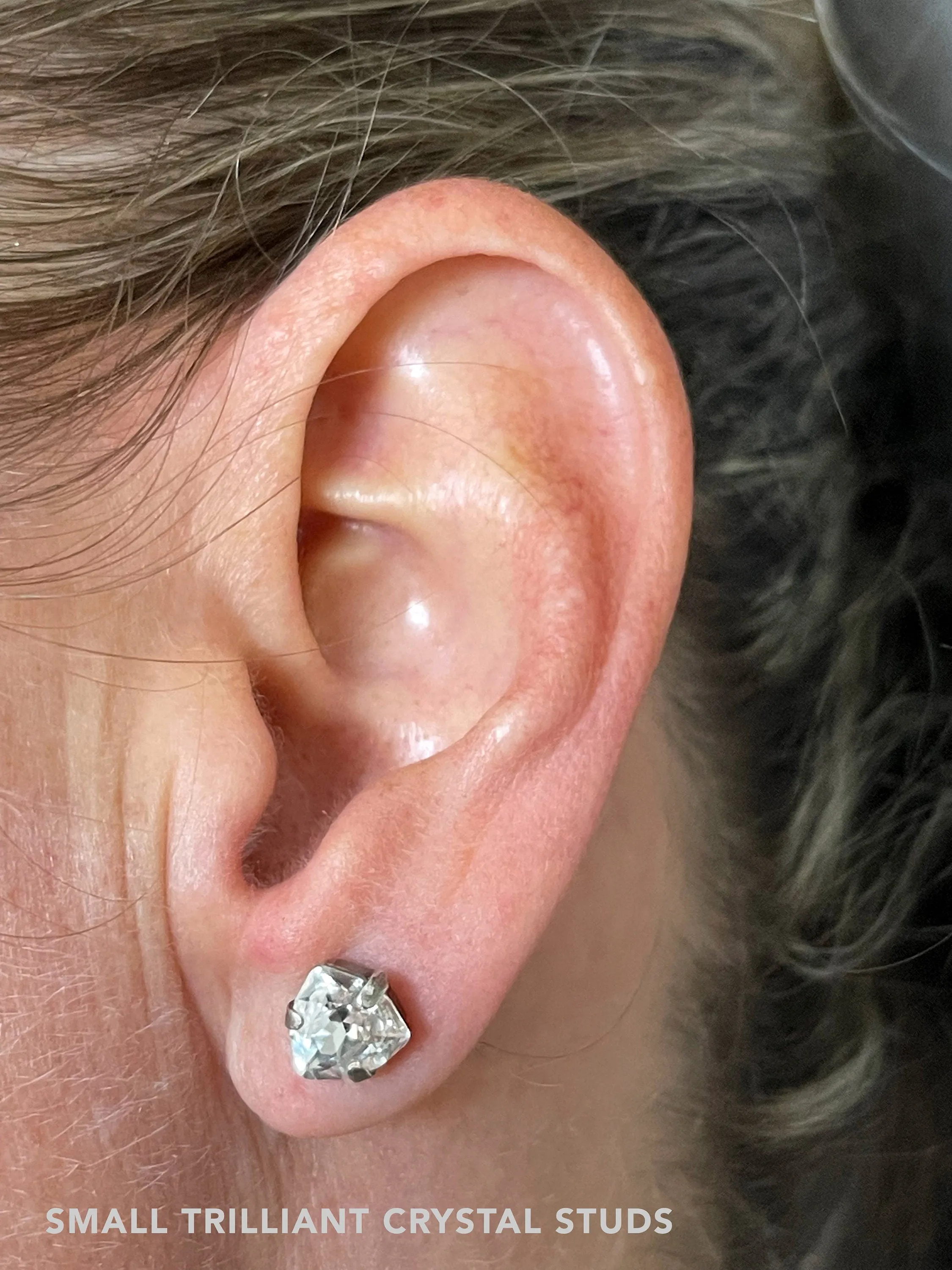 DARK ENERGY - Black Trilliant Crystal Stud Earrings, 2 Sizes