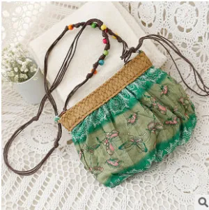 DIDA BEAR 2017 New Boho Bohemia Exotic Floral Straw Weave Strap Cloth Handbag Beach Messenger Bag Small Crossbody Bags Red Blue