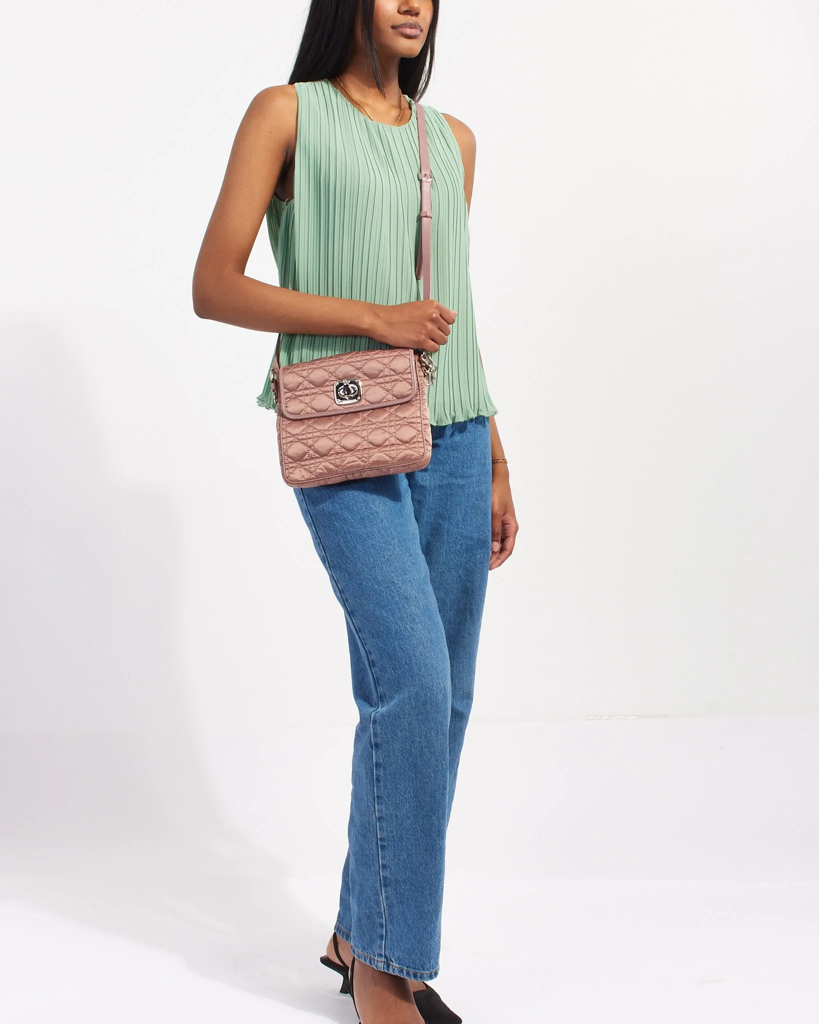 Dior Pink Nylon Cannage Square Crossbody Bag