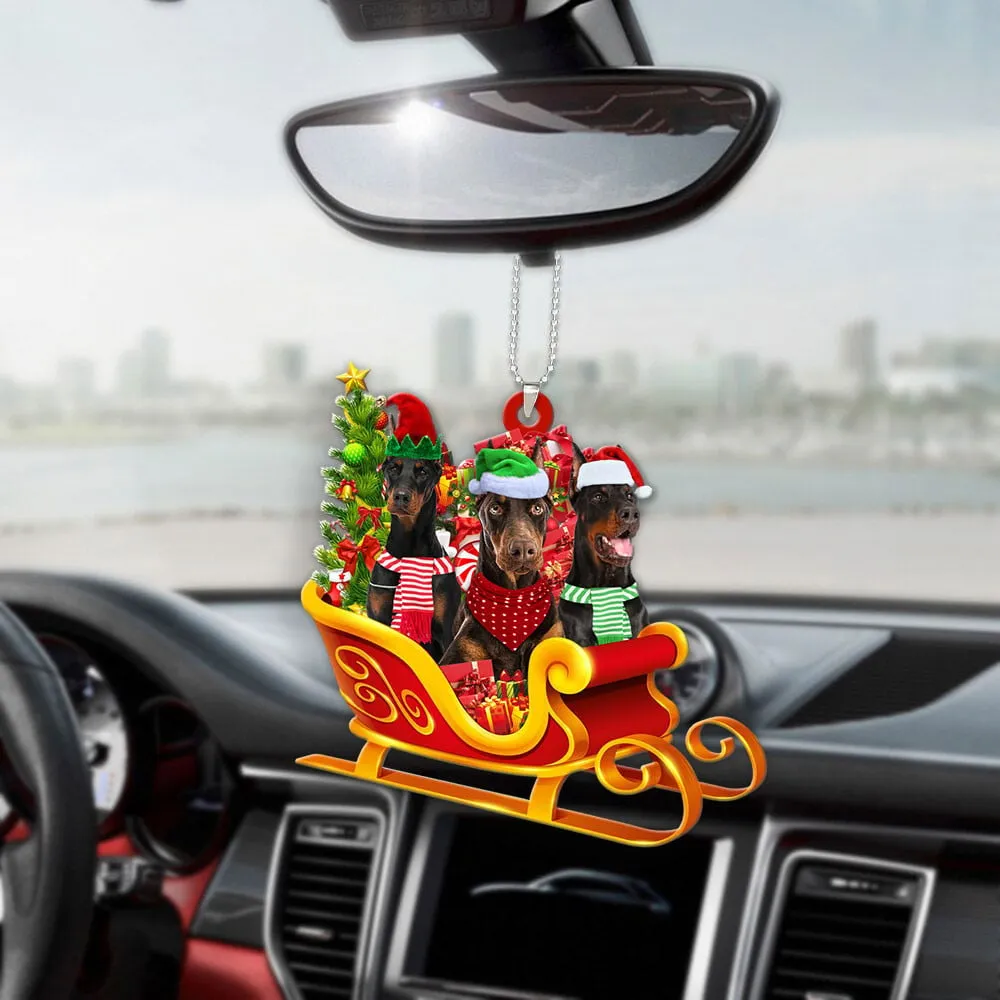 Doberman Pinscher-Dog Christmas Sleigh Car-Two Sided Ornament