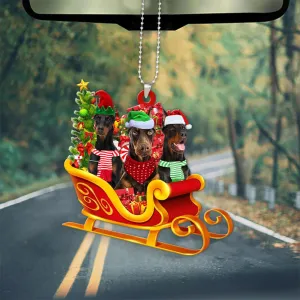 Doberman Pinscher-Dog Christmas Sleigh Car-Two Sided Ornament
