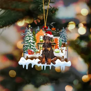 Dobermann-Xmas House-Two Sided Ornament