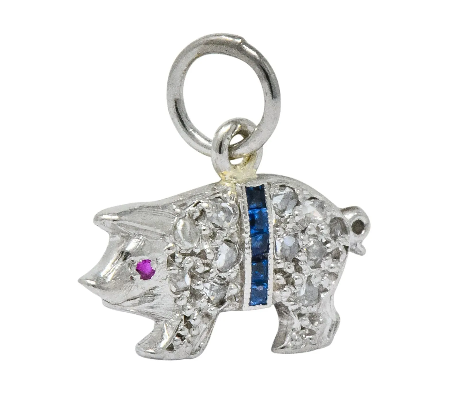 Edwardian 1920's Diamond Sapphire Ruby Platinum Pig Charm