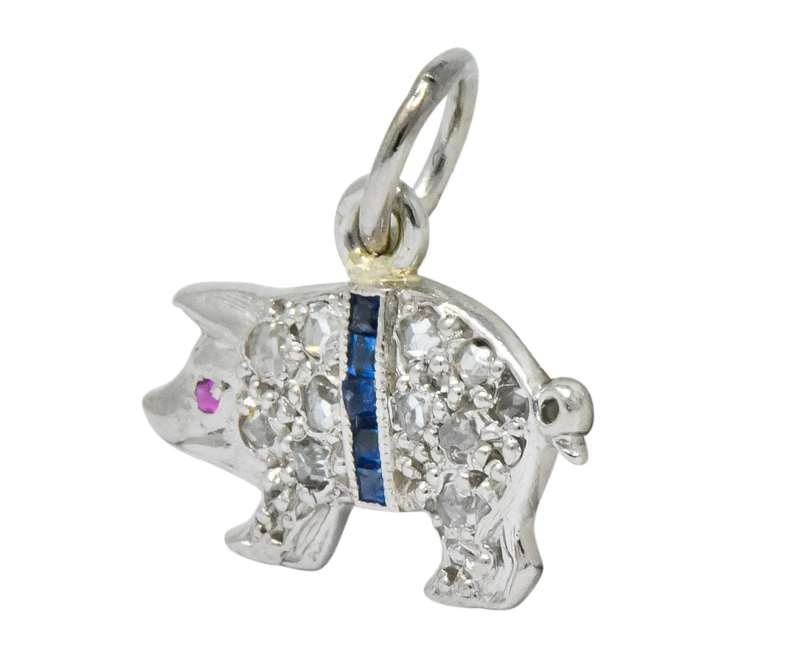 Edwardian 1920's Diamond Sapphire Ruby Platinum Pig Charm