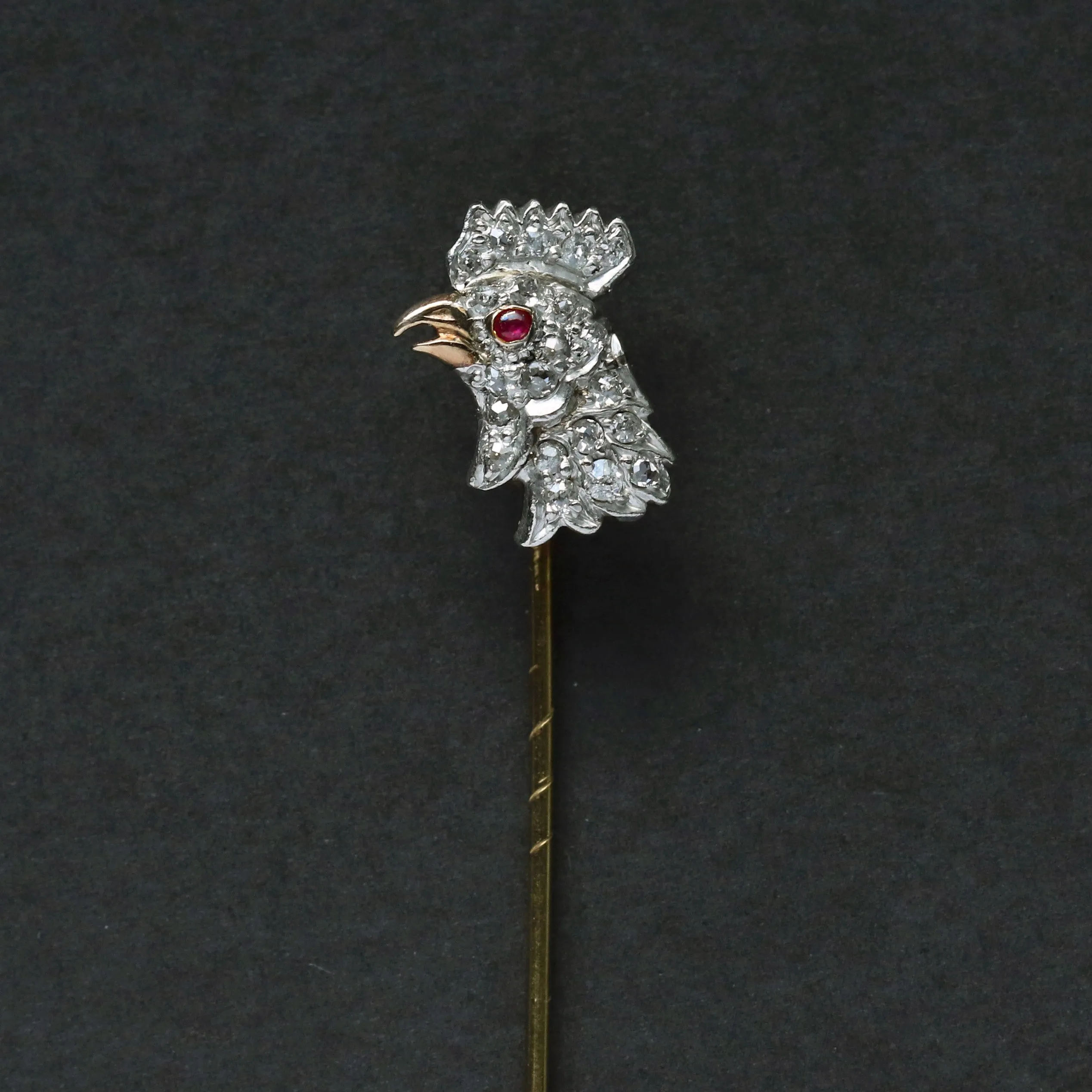 Edwardian Diamond Rooster Stick Pin
