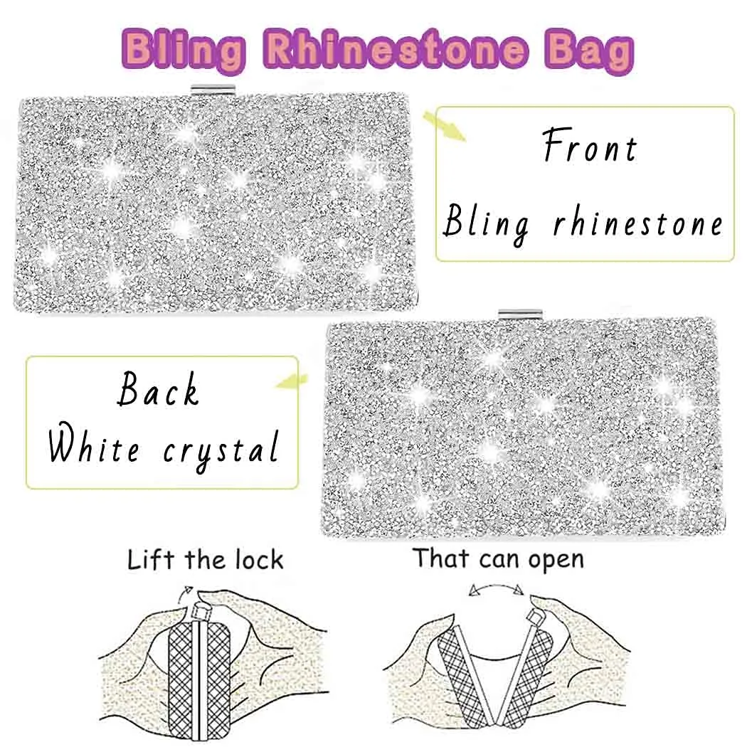 ELABEST Glitter Evening Clutch Bag, Double Sided Diamond Crossbody Bag