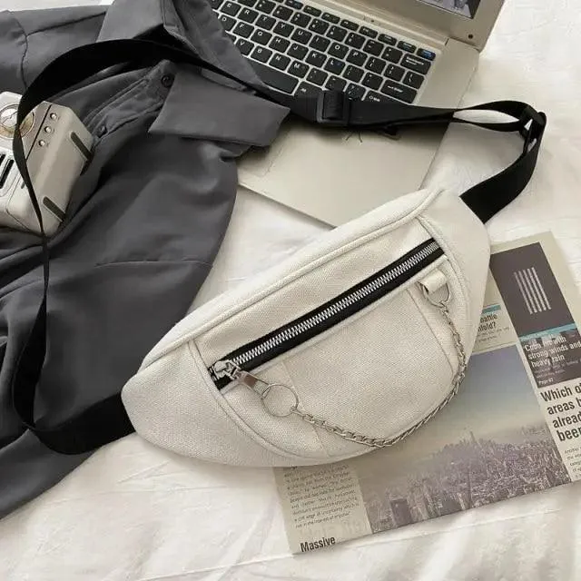 Elegant Purple Ladies Chain Waist Bag Canvas Fanny Pack Luxury Outdoor Chest Bag Phone Purse For Everyday Use