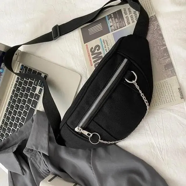 Elegant Purple Ladies Chain Waist Bag Canvas Fanny Pack Luxury Outdoor Chest Bag Phone Purse For Everyday Use