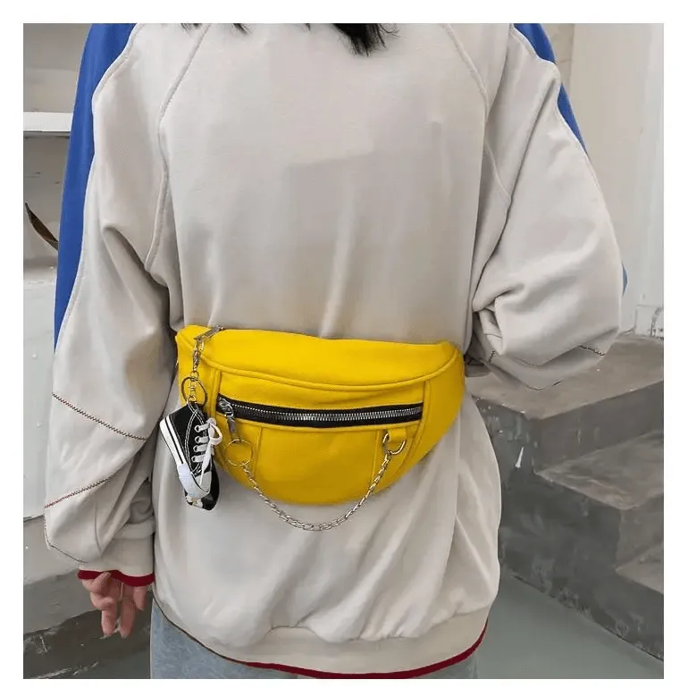 Elegant Purple Ladies Chain Waist Bag Canvas Fanny Pack Luxury Outdoor Chest Bag Phone Purse For Everyday Use