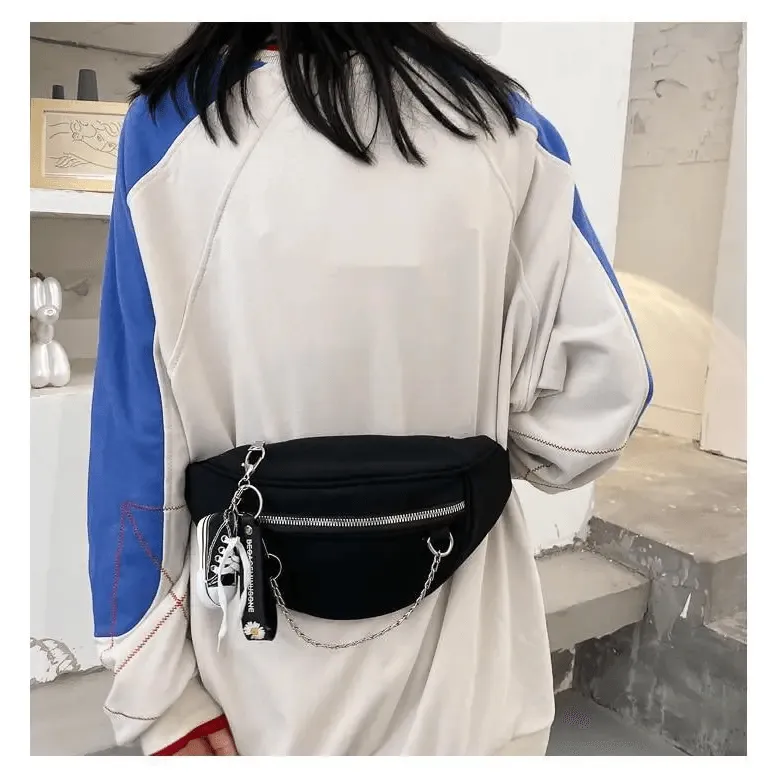 Elegant Purple Ladies Chain Waist Bag Canvas Fanny Pack Luxury Outdoor Chest Bag Phone Purse For Everyday Use