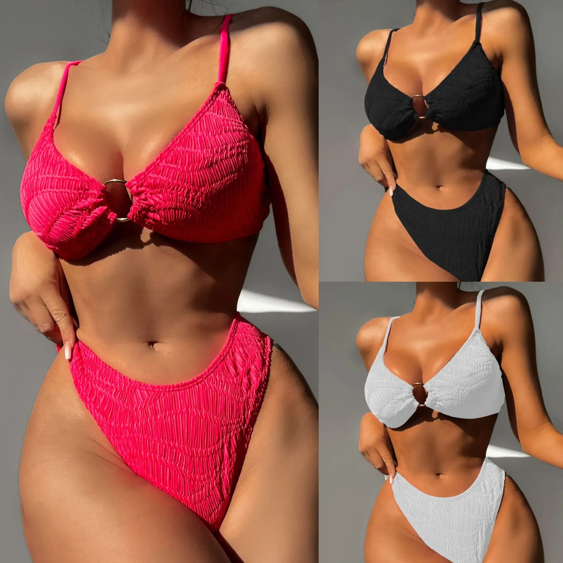 European and American New Pattern Special Bikini Solid Color Small Circle Aliexpress Cross-Border Triangle Bag SwimsuitLG213