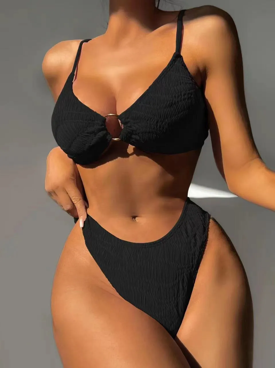 European and American New Pattern Special Bikini Solid Color Small Circle Aliexpress Cross-Border Triangle Bag SwimsuitLG213