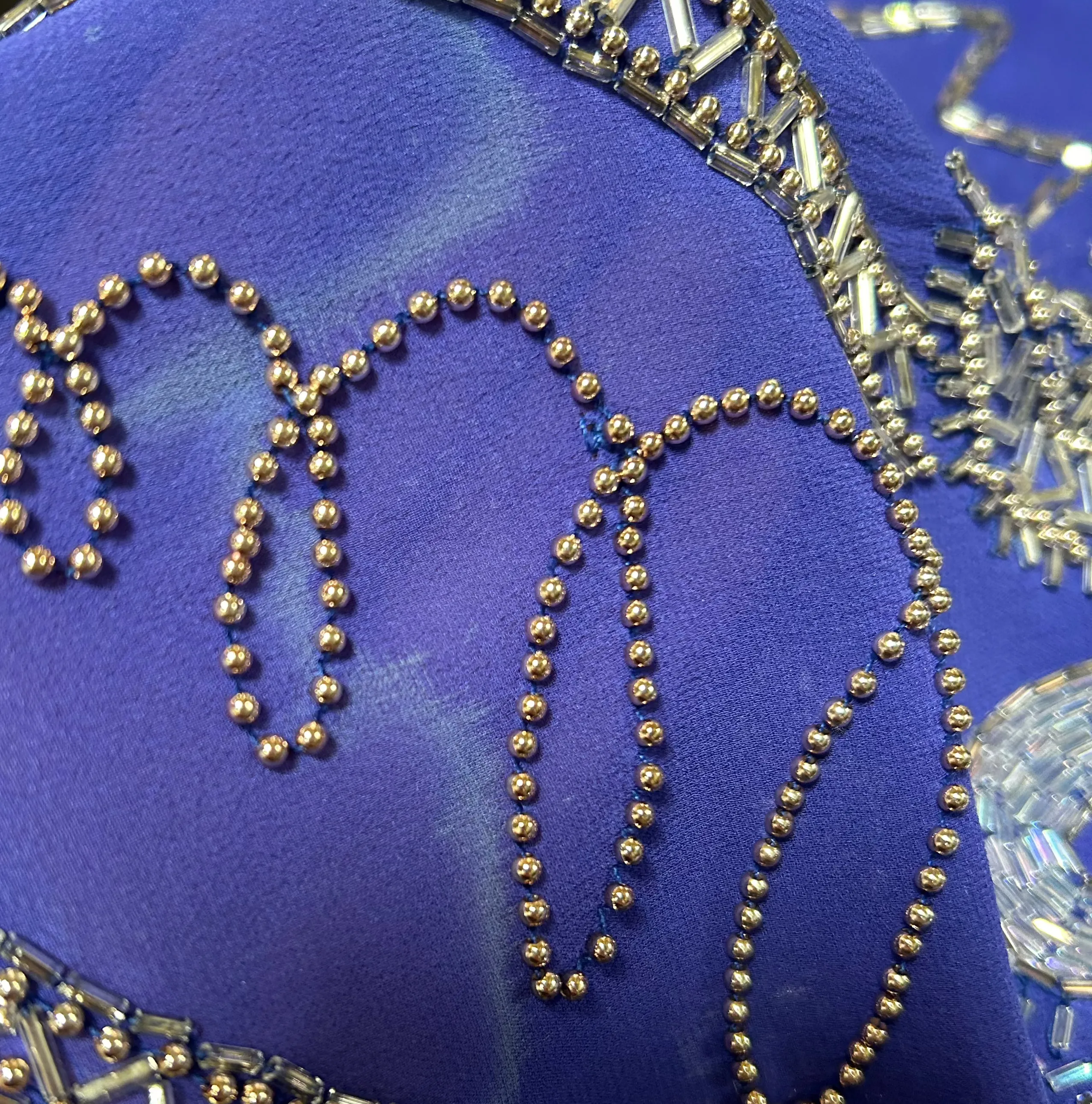 Fabrice 1980s Cobalt Blue Paisley Beaded Gown Ensemble