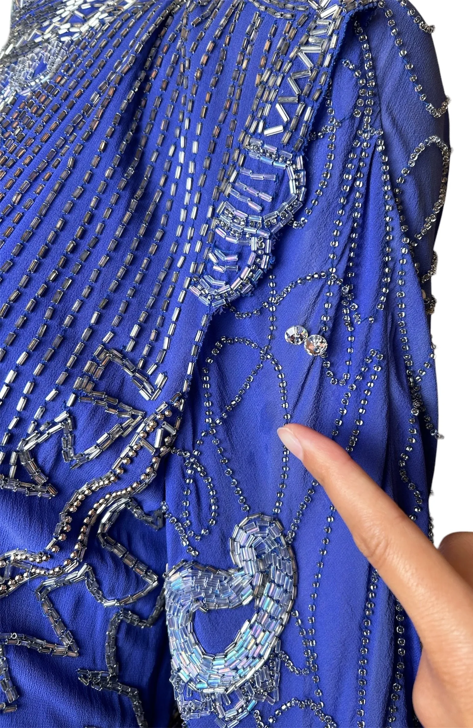 Fabrice 1980s Cobalt Blue Paisley Beaded Gown Ensemble
