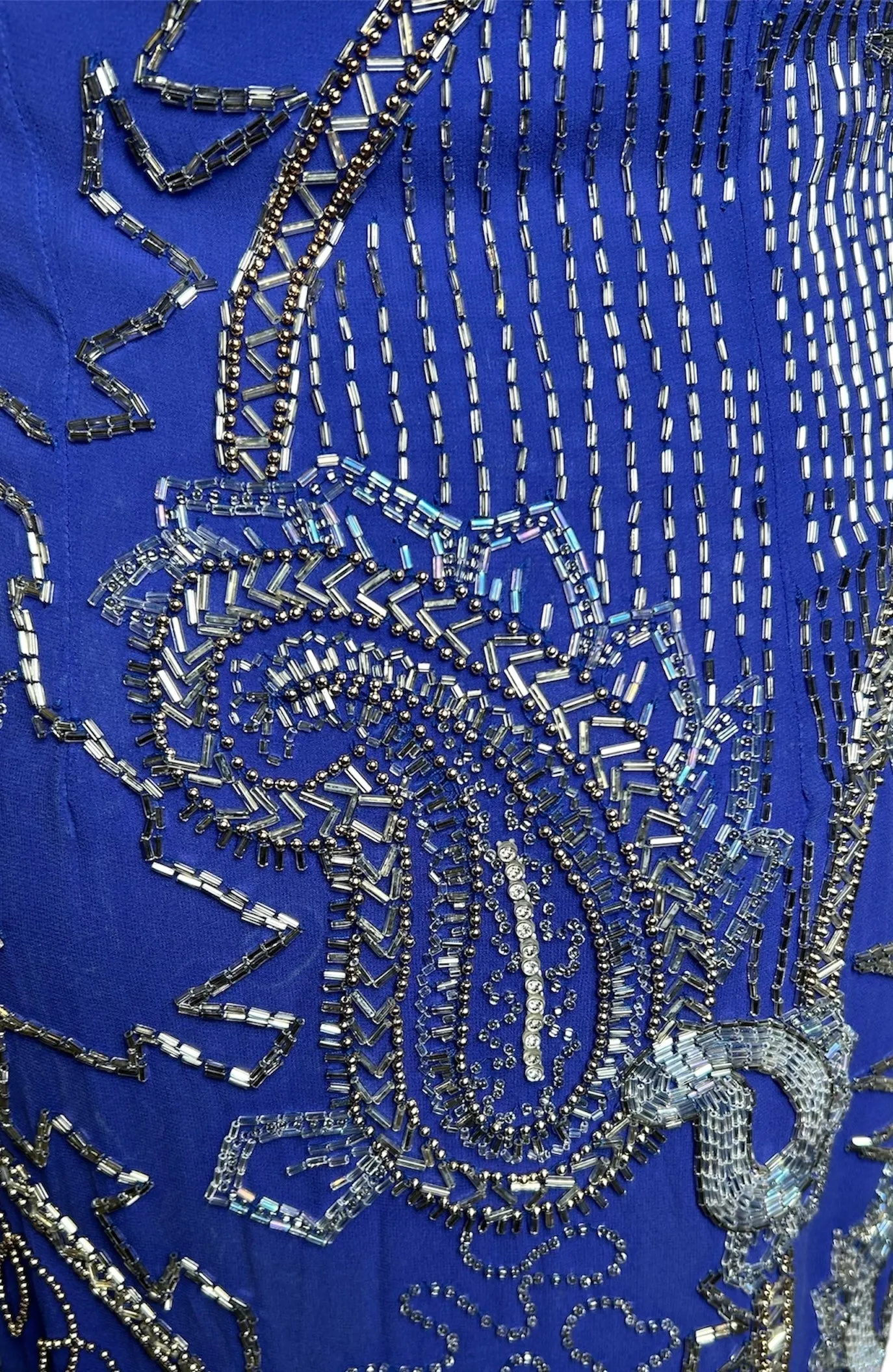 Fabrice 1980s Cobalt Blue Paisley Beaded Gown Ensemble