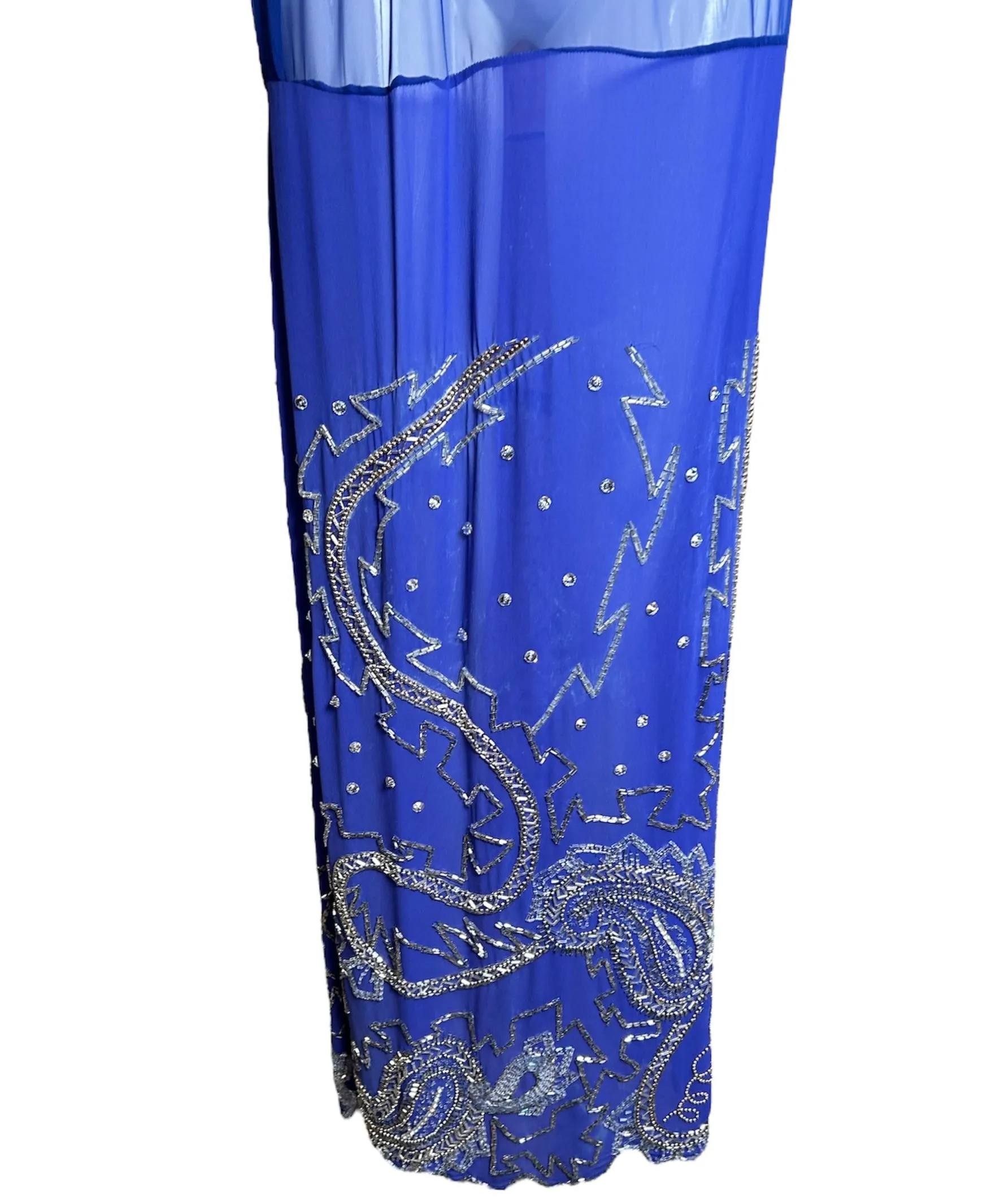 Fabrice 1980s Cobalt Blue Paisley Beaded Gown Ensemble