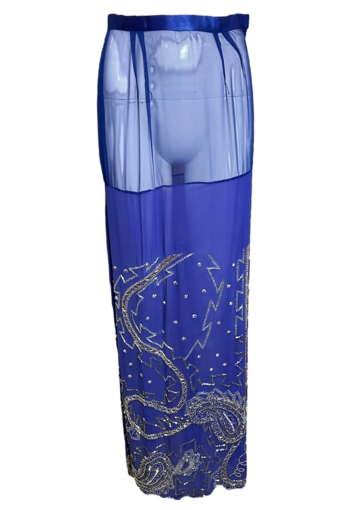 Fabrice 1980s Cobalt Blue Paisley Beaded Gown Ensemble