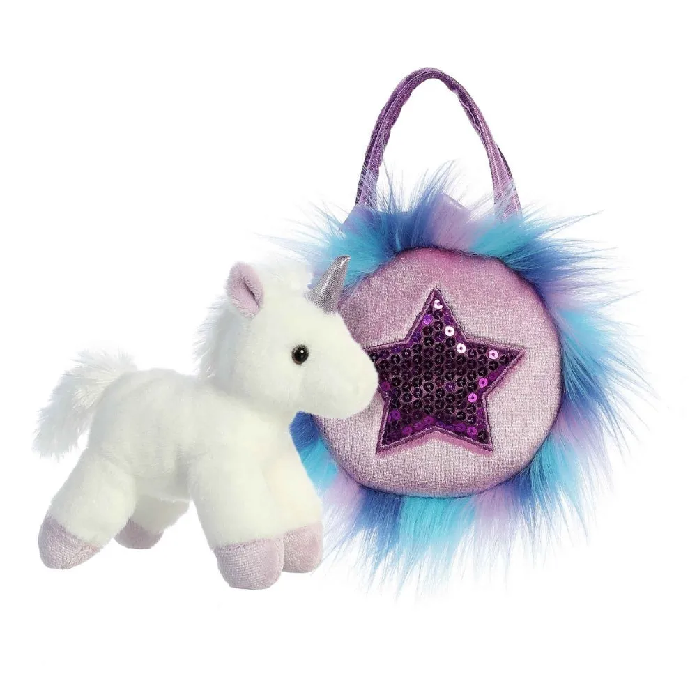 Fancy Pal Unicorn in Fluffy Purple Star Bag