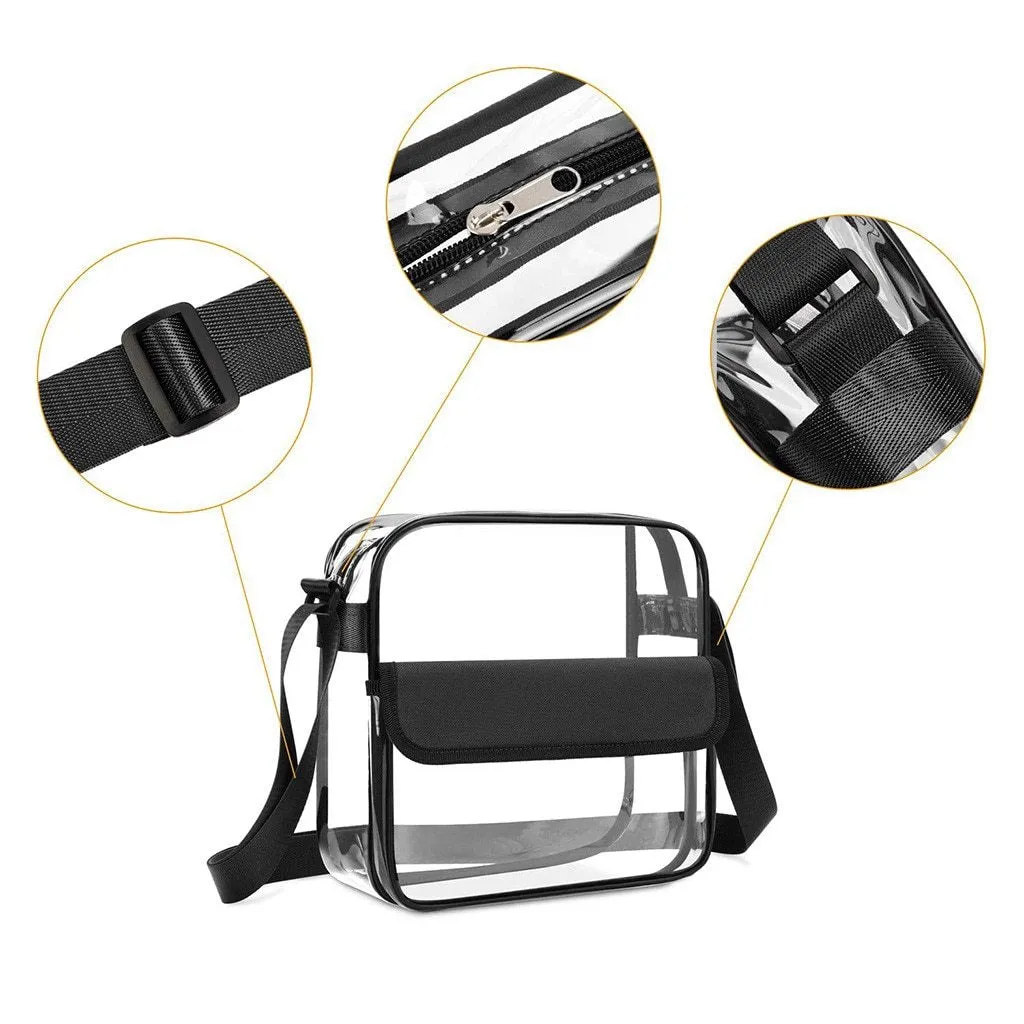 Fashion Casual Shoulder Bag Canvas Chest Bag Clear Crossbody Purse Stadium Concert Free Security Check Transparent Small Bag