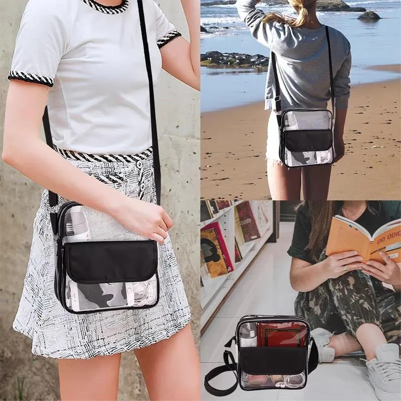 Fashion Casual Shoulder Bag Canvas Chest Bag Clear Crossbody Purse Stadium Concert Free Security Check Transparent Small Bag