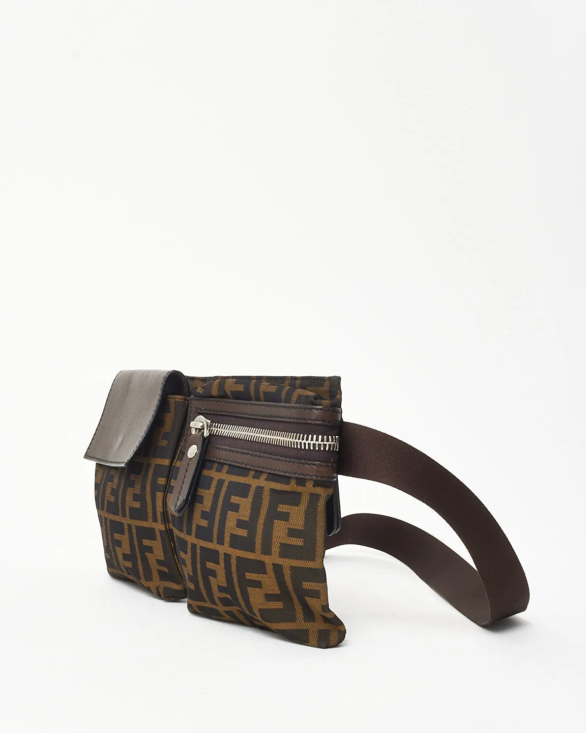 Fendi Brown Tobacco FF Zucca Print Canvas Double Pocket Belt Bag