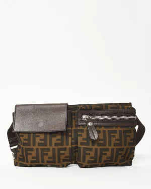 Fendi Brown Tobacco FF Zucca Print Canvas Double Pocket Belt Bag