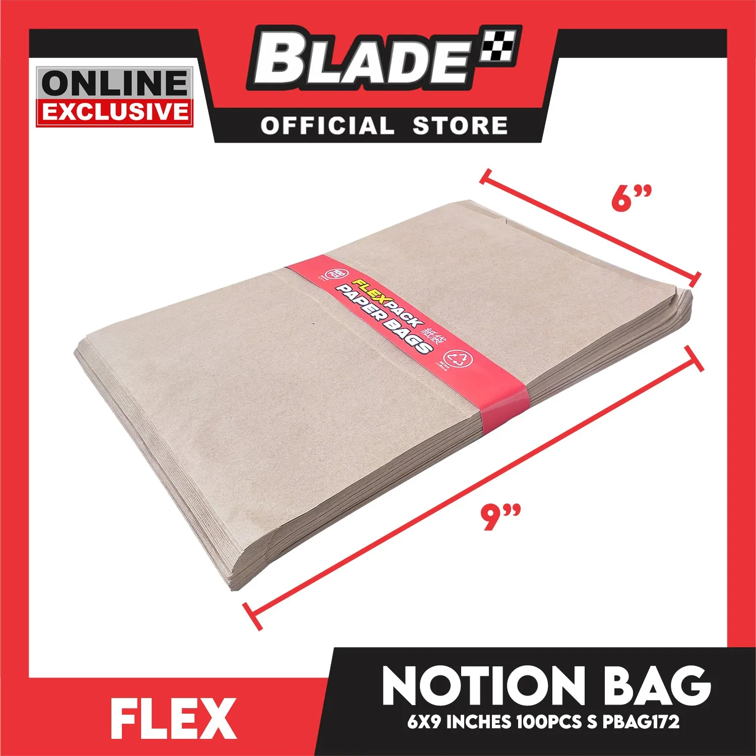 Flex Notion Bag Flat Bottom 100pcs Small 6x9 inches PBAG172 Kraft Paper Bag