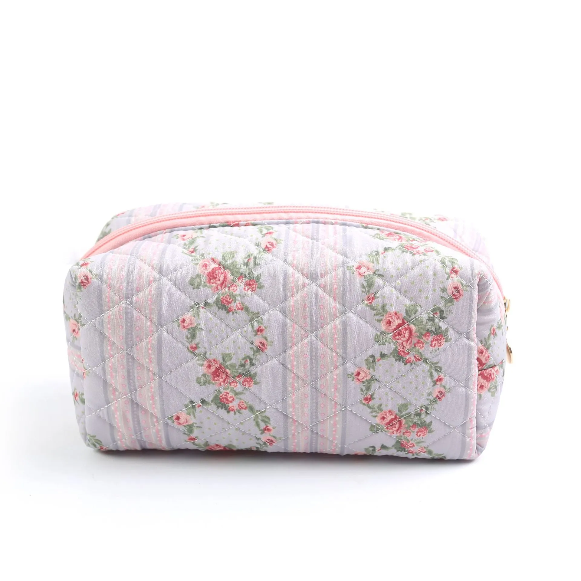 Floral Quilting Zipper Large Capacity Carrying Cosmetic Bags
