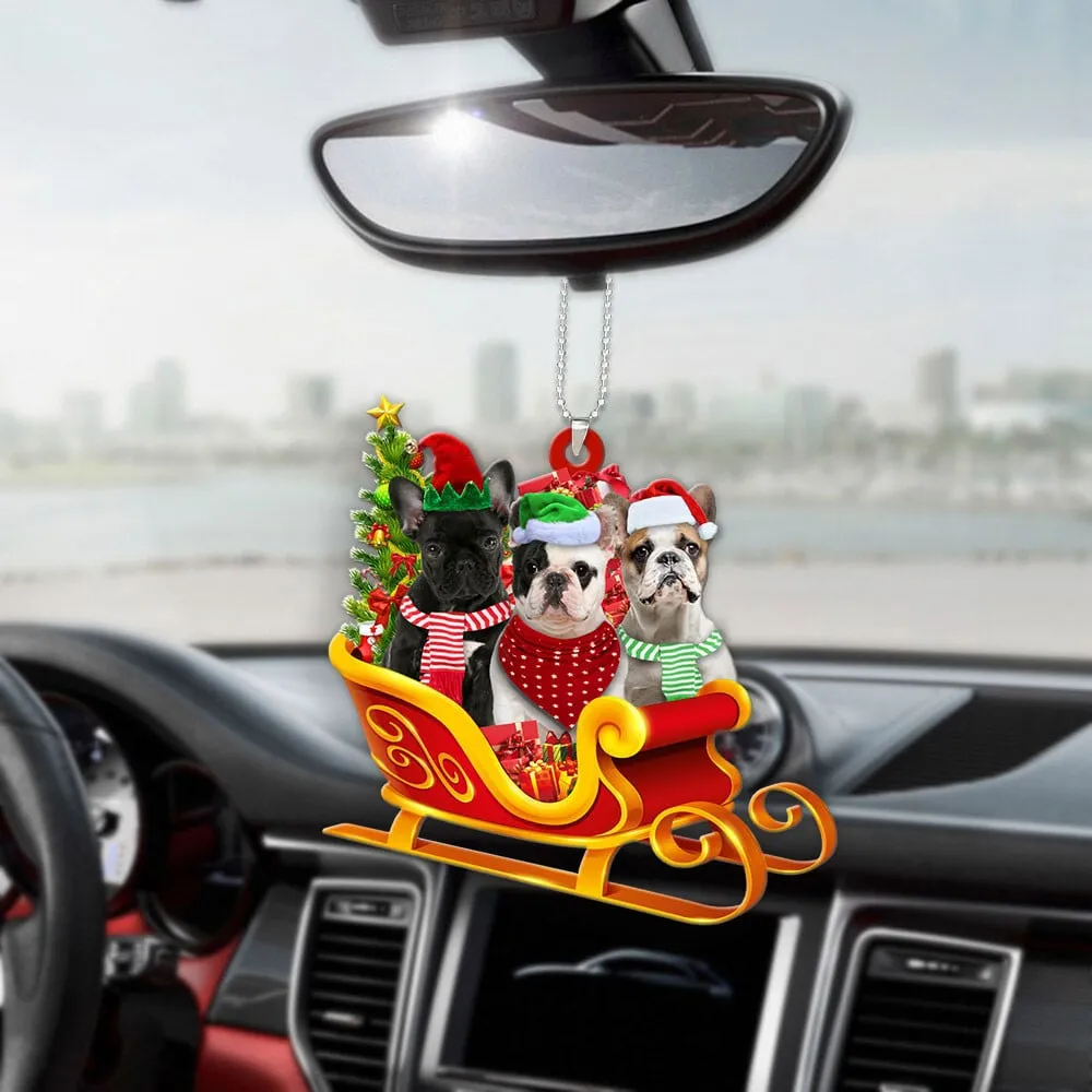 French Bulldog-Dog Christmas Sleigh Car-Two Sided Ornament