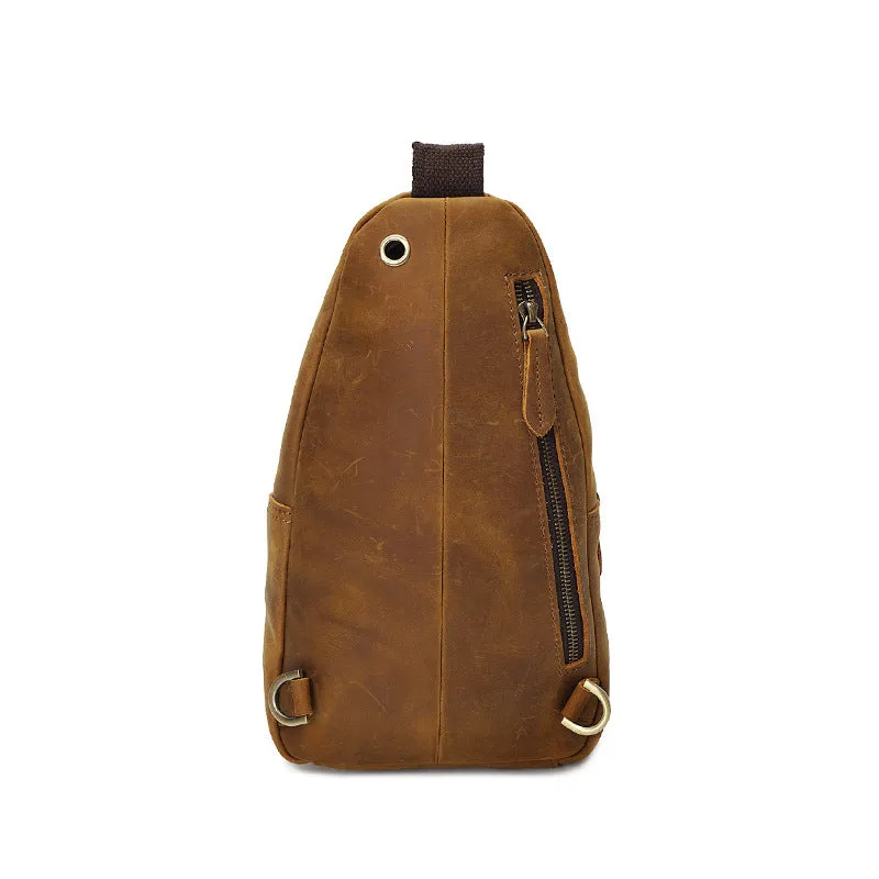 Full Grain Leather Men Chest Pack Retro Men Chest Bag Men Casual Messenger Bag