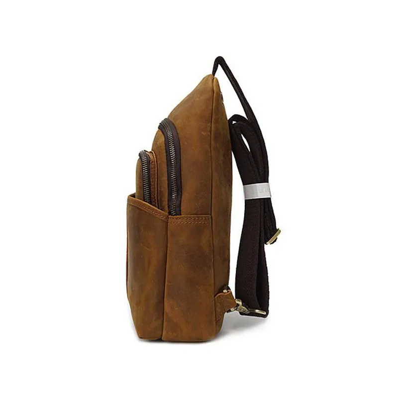 Full Grain Leather Men Chest Pack Retro Men Chest Bag Men Casual Messenger Bag
