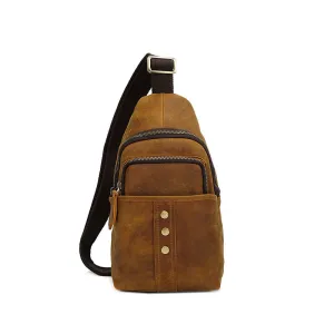 Full Grain Leather Men Chest Pack Retro Men Chest Bag Men Casual Messenger Bag