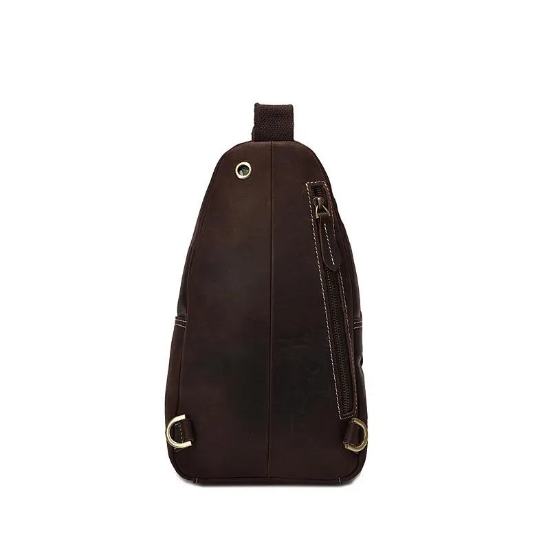 Full Grain Leather Men Chest Pack Retro Men Chest Bag Men Casual Messenger Bag