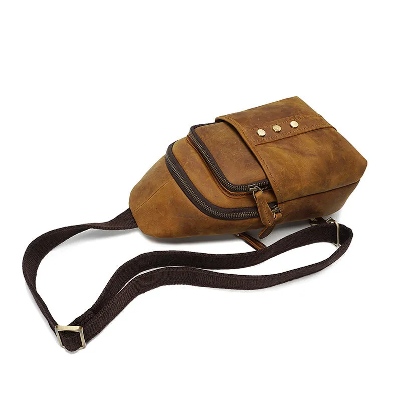 Full Grain Leather Men Chest Pack Retro Men Chest Bag Men Casual Messenger Bag