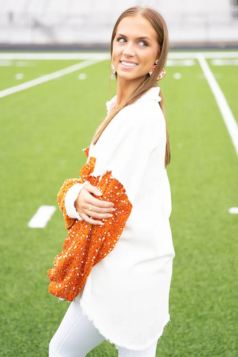Full Of Spirit White and Orange Sequin Shacket