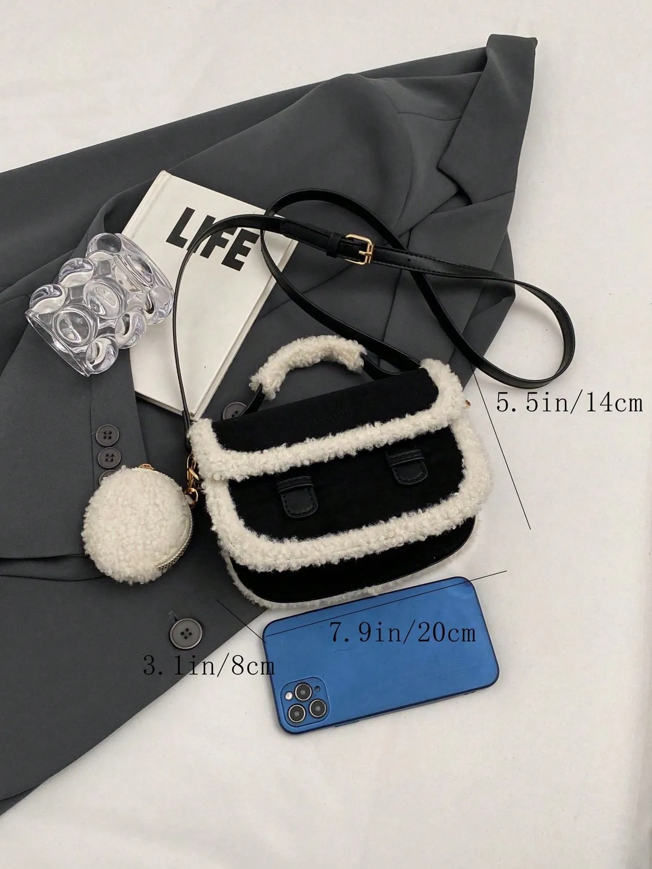 Furry Edge Retro Black Mini Tote Bag