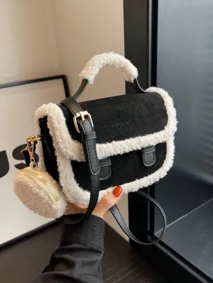 Furry Edge Retro Black Mini Tote Bag