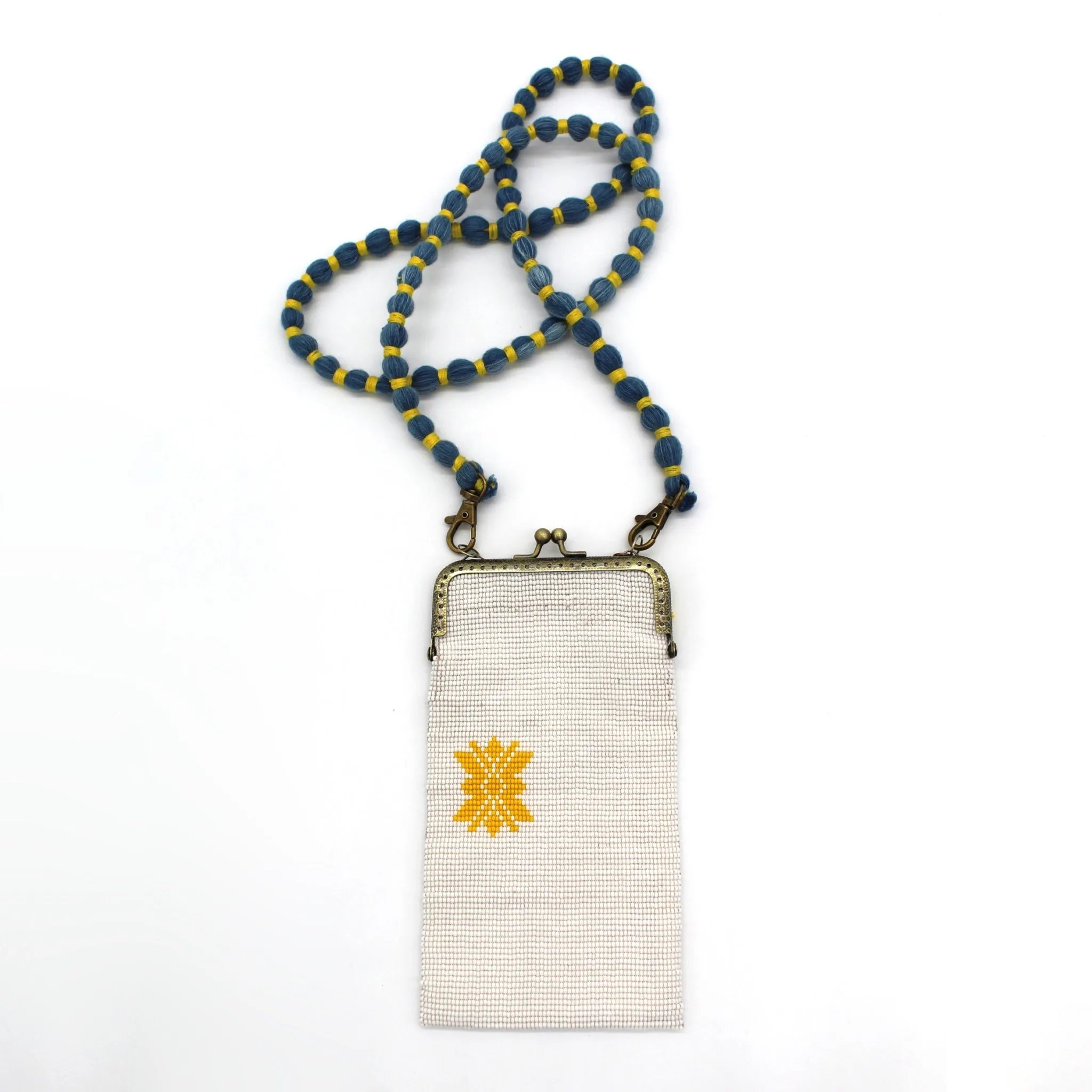 Glass Bead Cell Phone Crossbody Bag - BUTTERFLY WHITE