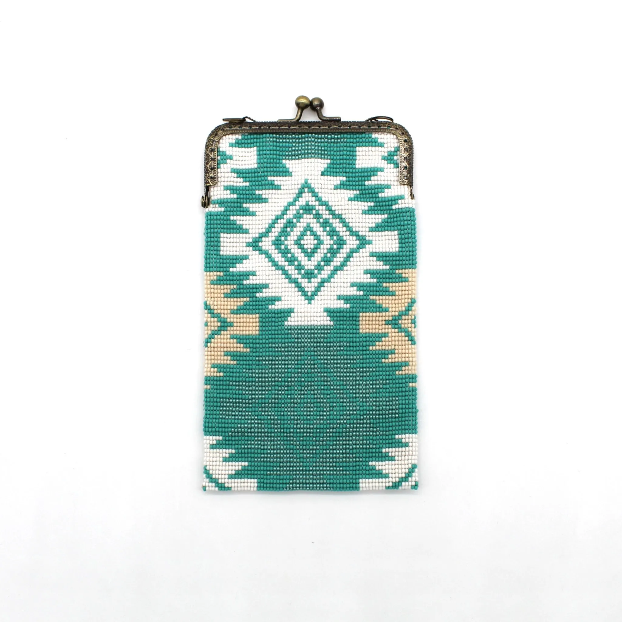 Glass Bead Cell Phone Crossbody Bag - DIAMONDS TURQUOISE