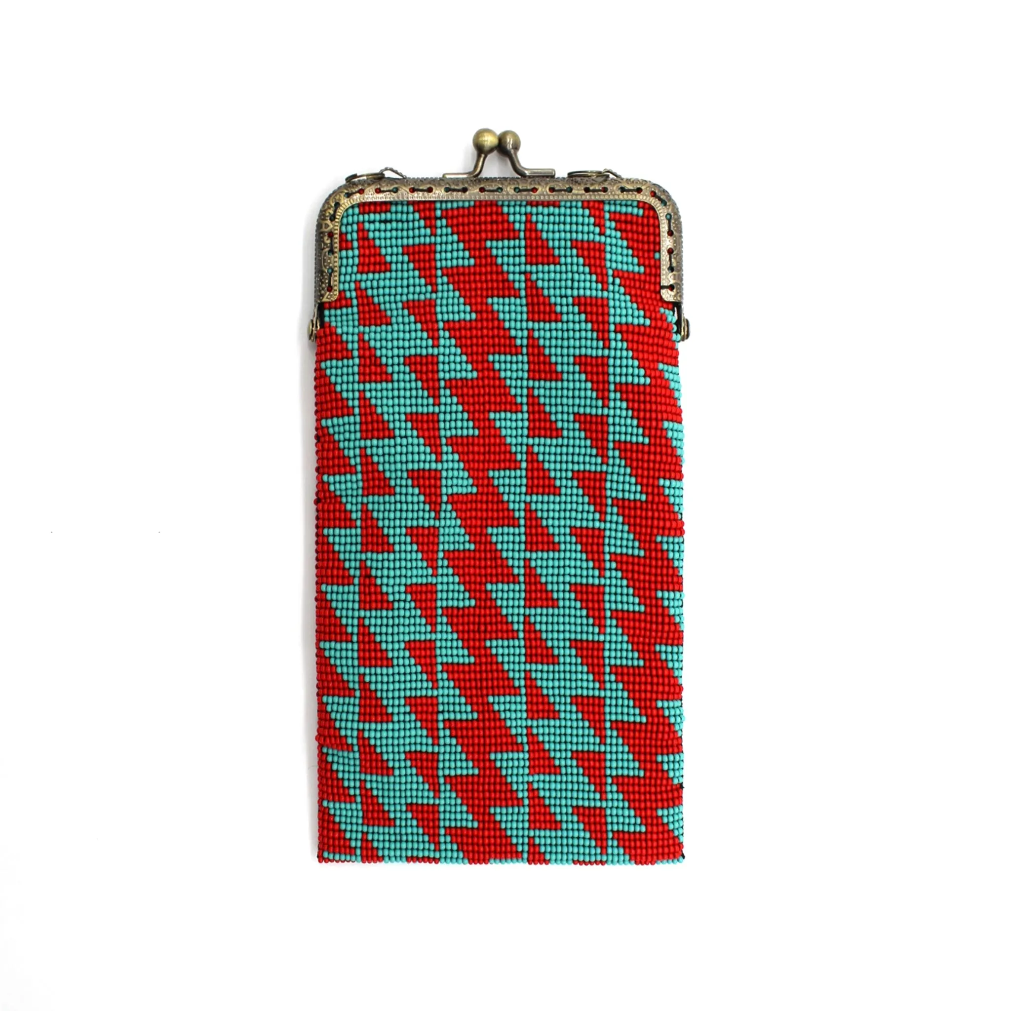Glass Bead Cell Phone Crossbody Bag - LIGHTNING BOLT TURQUOISE RED