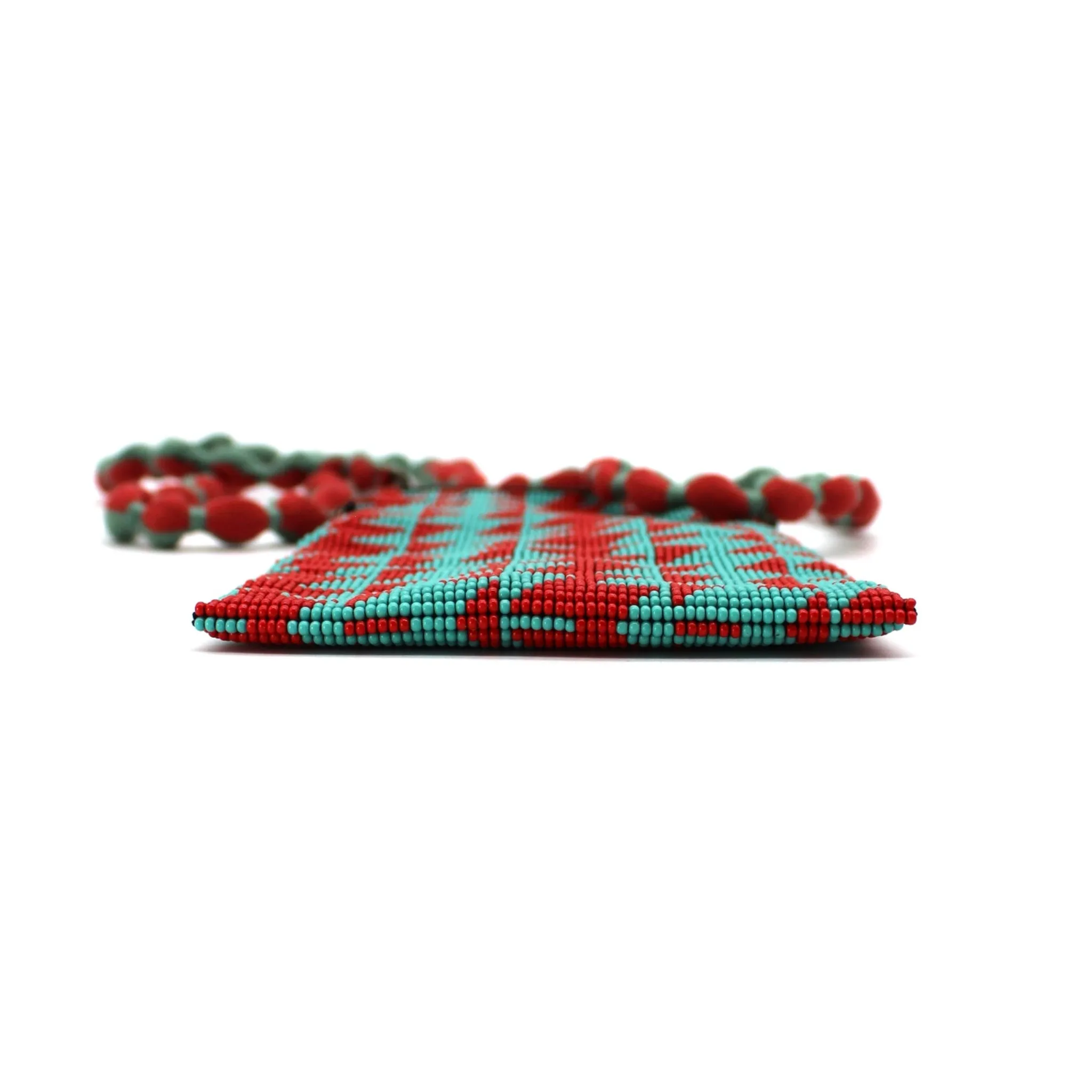 Glass Bead Cell Phone Crossbody Bag - LIGHTNING BOLT TURQUOISE RED