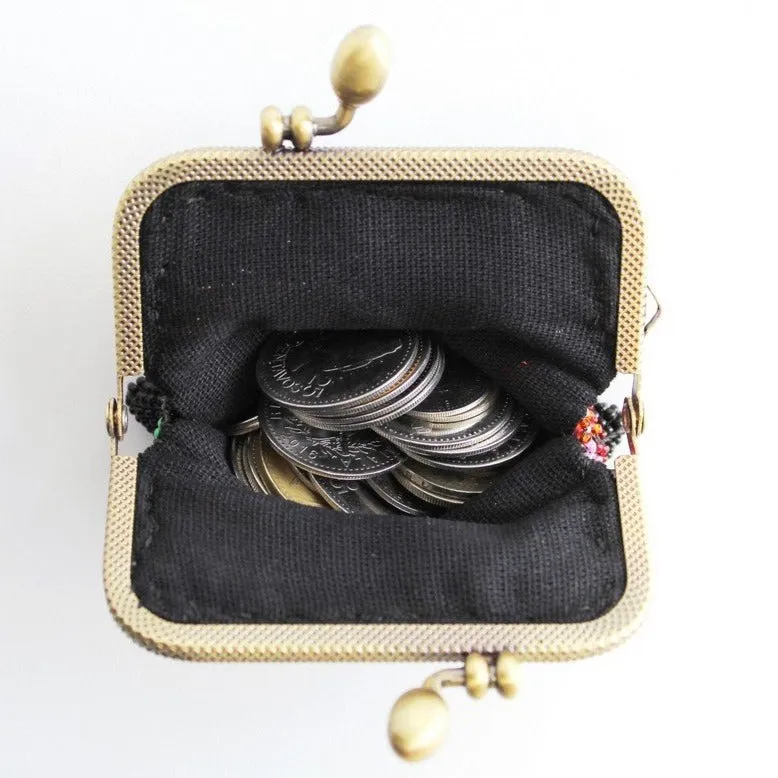 Glass Bead Coin Purse Metal Frame - FLOWERS