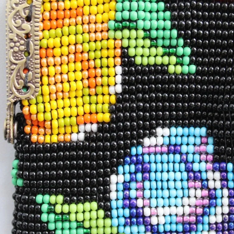 Glass Bead Coin Purse Metal Frame - FLOWERS