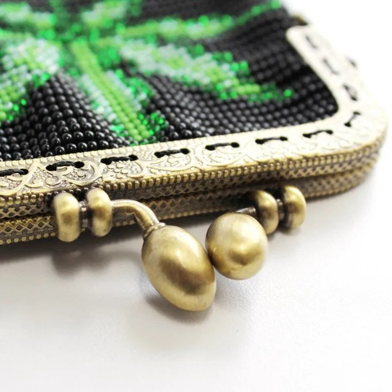 Glass Bead Coin Purse Metal Frame - LEAF