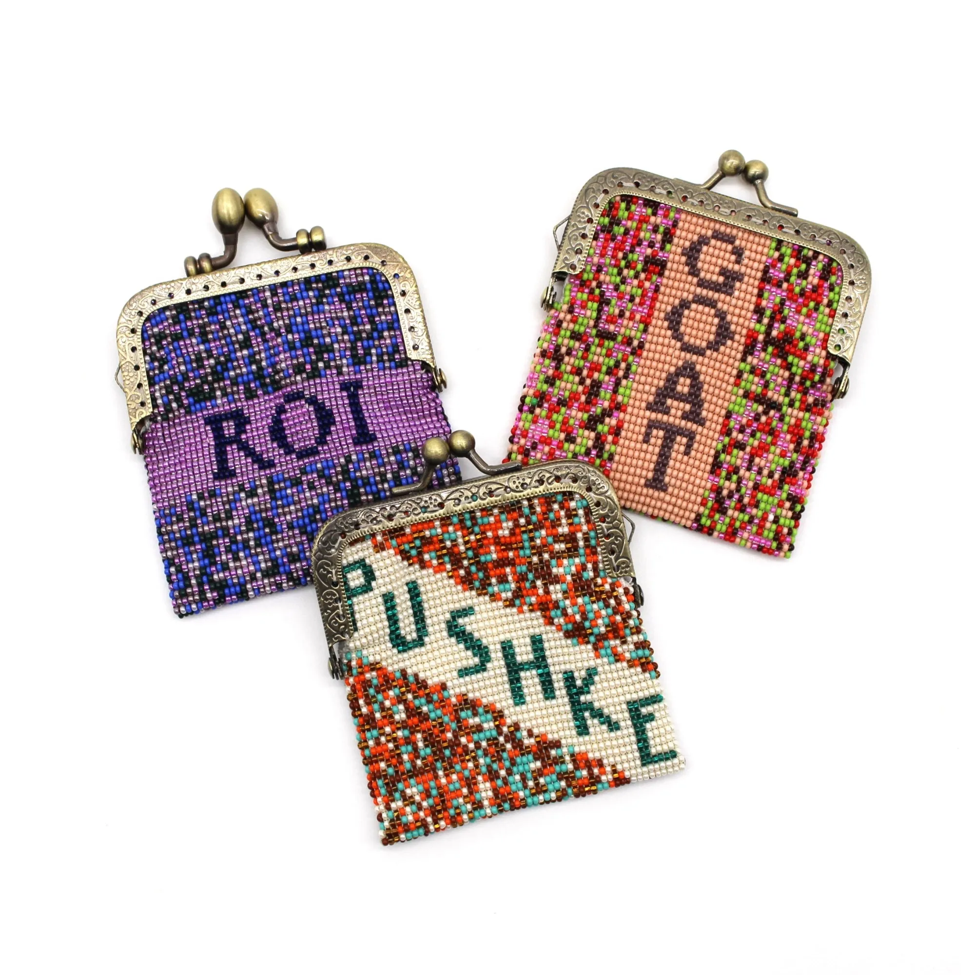 Glass Bead Coin Purse Metal Frame - ROI