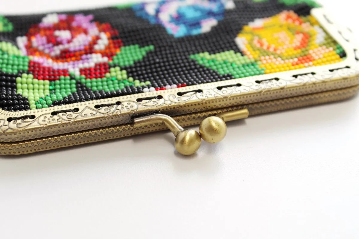 Glass Bead Flower Purse Metal Frame - MULTICOLOR