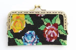 Glass Bead Flower Purse Metal Frame - MULTICOLOR